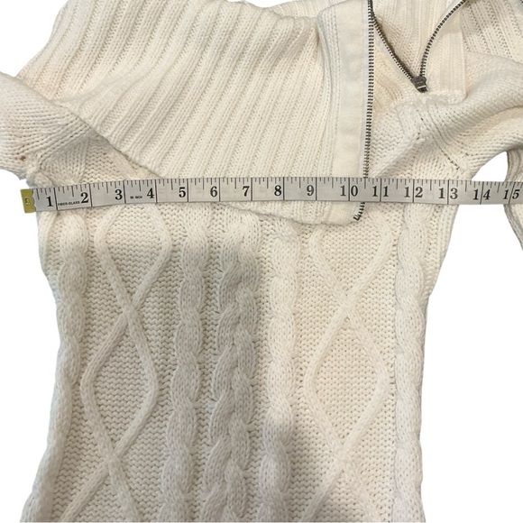 Guess Los Angeles Off Shoulder Sweater Dress Ivory Cable Knit Zip Detail Size S - Picture 4 of 8